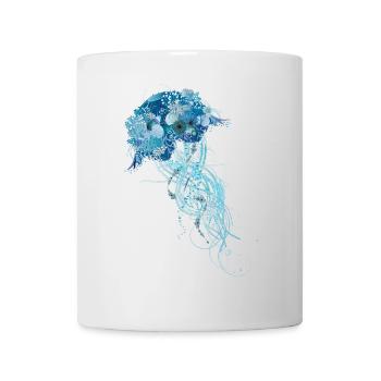 méduse bleue avec coraux, coquillages et anémones de mer - Mug blanc - blanc - Devant