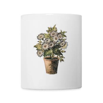 Vintage Blumen Topf Floral Retro Shirt - Tasse - Weiß - Vorne