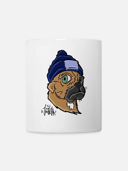 Hund mit Beanie - Tasse - Weiß