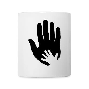 Baby, child hand in adult parent hand. - Mug - white - Front