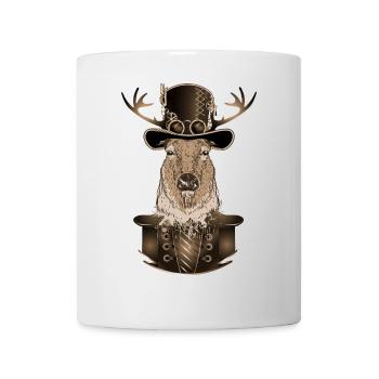 Cerf steampunk avec chapeau cylindre antique en sépia - Mug blanc - blanc - Devant