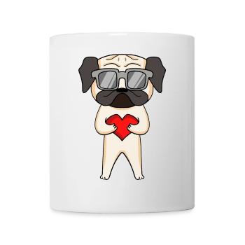 Carlin avec lunettes de soleil et cœur - Mug blanc - blanc - Devant