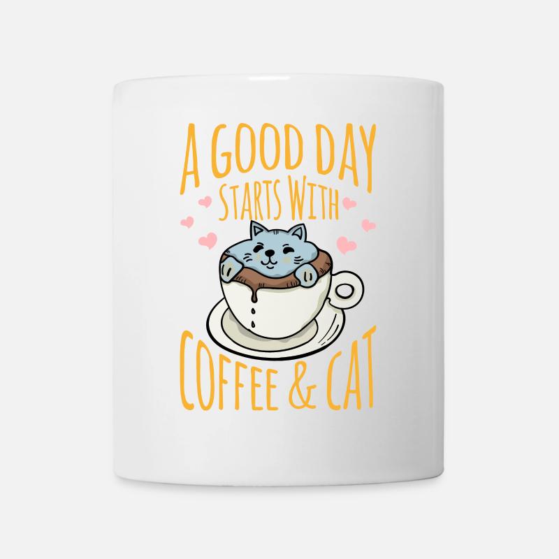 Katze in der Kaffeetasse mit positiver Botschaft - Tasse - Weiß