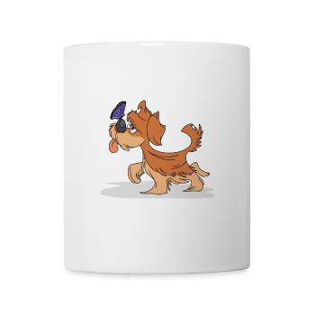 Hund mit Schmetterling - Tasse - Weiß - Vorne
