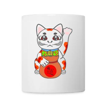 Maneki Neko, Glückskatze, japanese Bobtail Katze - Tasse - Weiß - Vorne