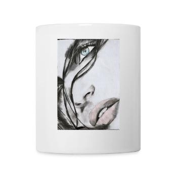 Schöne Frau Portrait – Realistische Skizze - Tasse - Weiß - Vorne