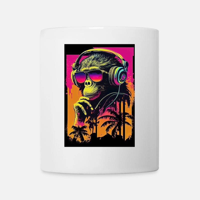 Synthwave retro monkey with sunglasses and music - Mug - white