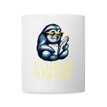 Faultier liest ein Buch, lesen, Bücher, Bibliothek - Tasse - Weiß - Vorne