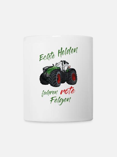 Echte Helden fahren rote Felgen! Traktor Spruch - Tasse - Weiß