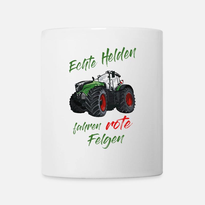 Echte Helden fahren rote Felgen! Traktor Spruch - Tasse - Weiß