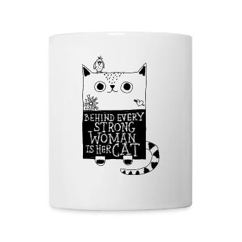 Behind every strong woman is her cat! Illustration - Tasse - Weiß - Vorne
