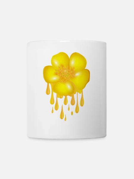 leuchtend gelbe Butterblume mit Dripping Effect - Tasse - Weiß