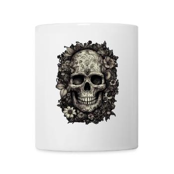 Cooler Boho Totenkopf mit Tattoos und Blumen - Tasse - Weiß - Vorne