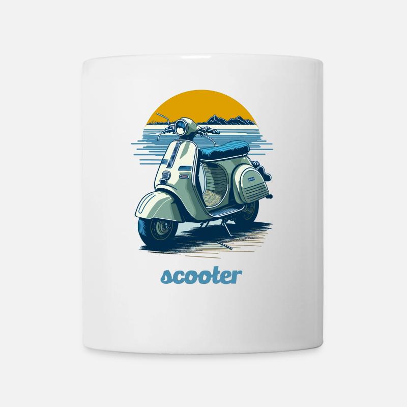 Scooter vintage avec fond de montagne - Mug blanc - blanc