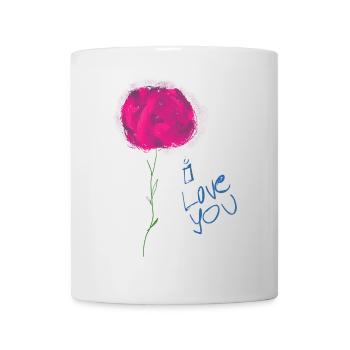 Abstrakte Blumenillustration mit Liebesbotschaft - Tasse - Weiß - Vorne