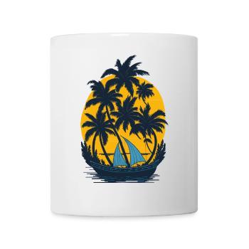 Coucher de soleil sur la barque à palmiers - Mug blanc - blanc - Devant