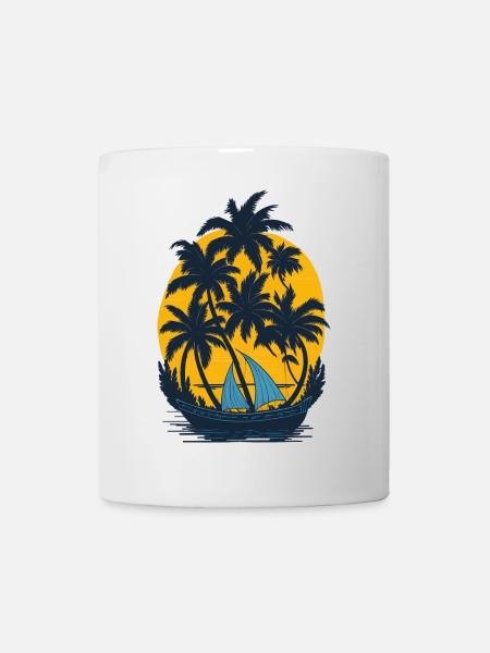 Sonnenuntergang am Palmenboot - Tasse - Weiß