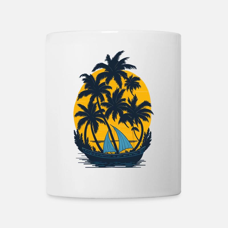 Sonnenuntergang am Palmenboot - Tasse - Weiß