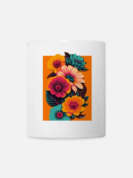 Vibrant Blooms Tee - Abstract Floral Design - Mug - white