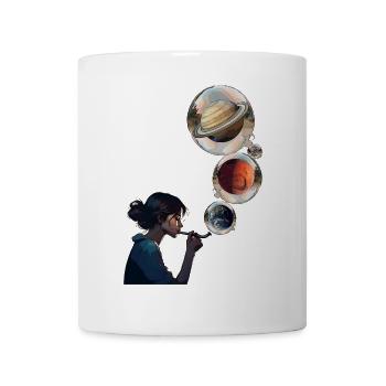 Contemplative woman with cosmic planets - Mug - white - Front