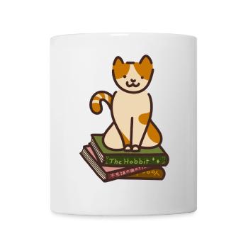 Katze auf Büchern - Tasse - Weiß - Vorne