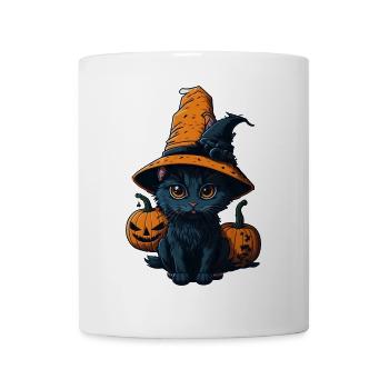 Chat mignon chapeau sorcière halloween - Mug blanc - blanc - Devant