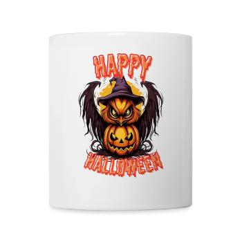 Gruseliger Halloween-Eulenspuk im Kürbisschimmer - Tasse - Weiß - Vorne