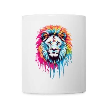 Tête de lion colorée - Mug blanc - blanc - Devant