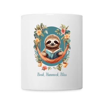 Buch, Hängematte, Glückseligkeit - Tasse - Weiß - Vorne