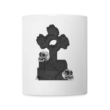 Grabstein mit Schädelmotiv, Gothickreuz - Tasse - Weiß - Vorne