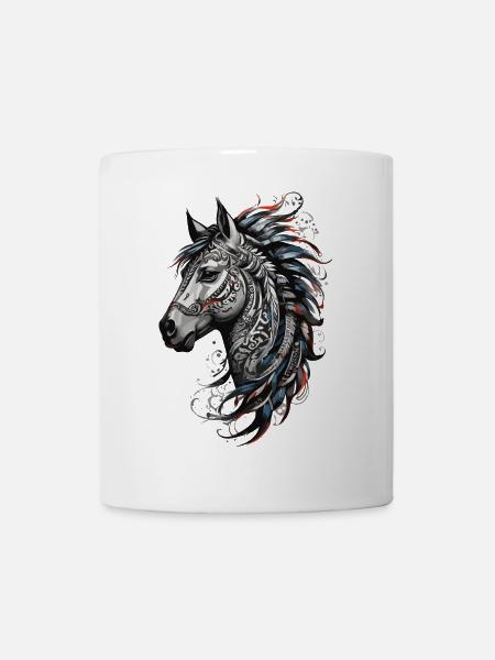 Horse Head Majestic Tribal Horse Tattoo - Mug - white