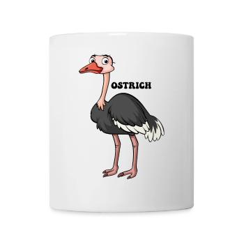 Cartoon-Strauß: Kräftige schwarz-weiße Federn - Tasse - Weiß - Vorne