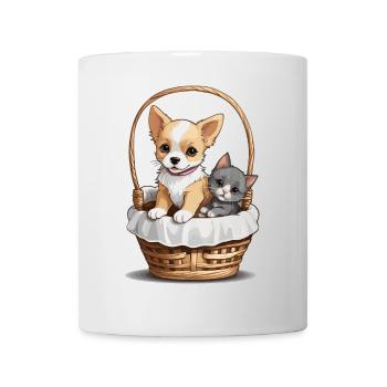 Cute dog and cat in basket - Mug - white - Front