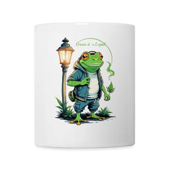 Green frog with hemp leaf - Mug - white - Front