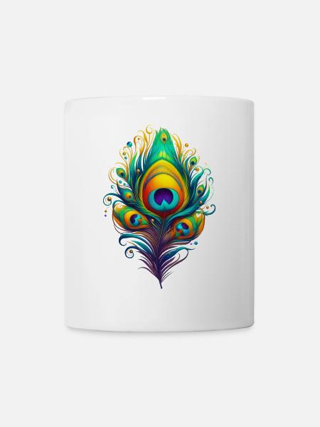 Pfauenfedern Federn Kugelschreiber - Tasse - Weiß