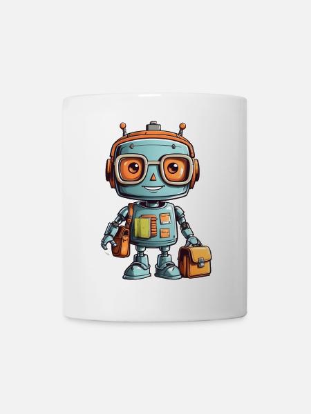 Kleiner Roboter mit Schultasche erster Schultag - Tasse - Weiß