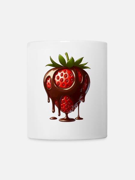 Erdbeere mit Schokolade süße Leckerei Nachtisch - Tasse - Weiß