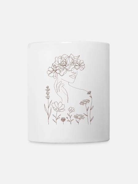 Dessin au trait d’amour de soi avec des fleurs délicates - Mug blanc - blanc