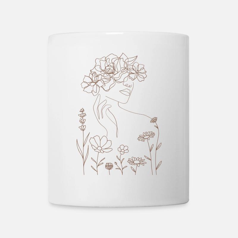 Dessin au trait d’amour de soi avec des fleurs délicates - Mug blanc - blanc