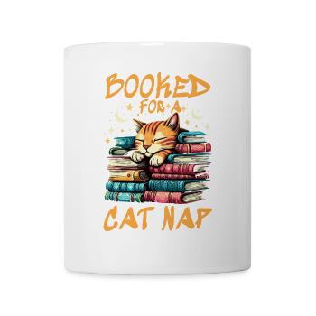 CHAT MIGNON FAISANT LA SIESTE SUR LES LIVRES : RÉSERVÉ POUR UNE SIESTE DE CHAT - Mug blanc - blanc - Devant