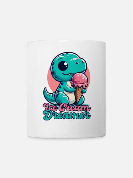 Eiscreme Träumer süßer T-Rex mit Eis Geschenk - Tasse - Weiß