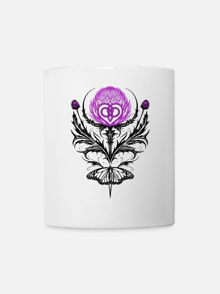 Distel mit Schmetterling Mutterknoten - Tasse - Weiß