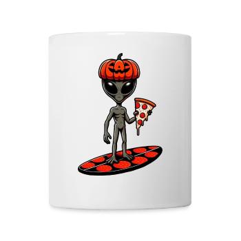 Halloween Alien Surfer Pizza Pizzaliebhaber Lustig - Tasse - Weiß - Vorne