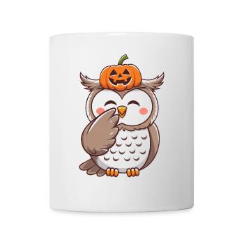 Süße Halloween Schnee-Eule Kürbis Oktober Cartoon - Tasse - Weiß - Vorne