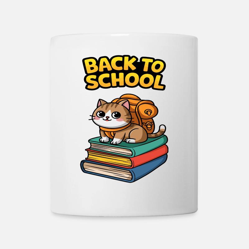 Süße Schulanfangskatze mit Rucksack - Tasse - Weiß