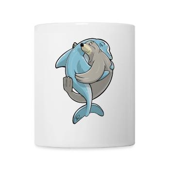 Beste Freunde für immer, Robbe umarmt Delfin - Tasse - Weiß - Vorne