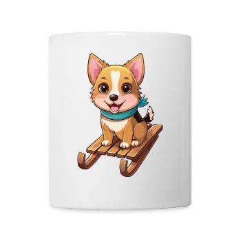 Lustiger Hund mit Schlitten - Tasse - Weiß - Vorne