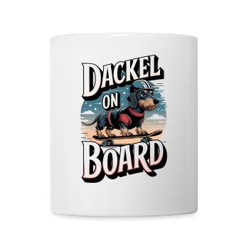 Dachshund on board Wire-haired dachshund on the skateboard - Mug - white - Front