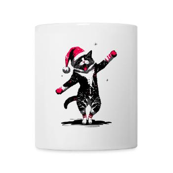 Chat dansant dans la neige avec le chapeau du Père Noël - Mug blanc - blanc - Devant