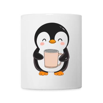 Cute Penguin Holding Coffee Cup - Adorable Design - Mug - white - Front